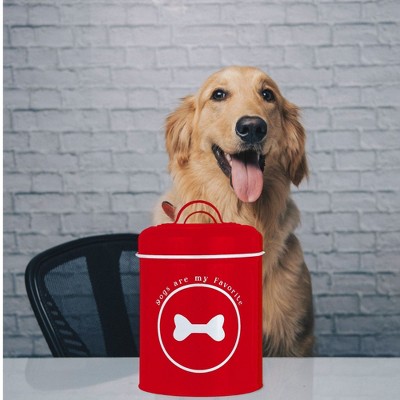 Red Metal Dog Food Canister with White Accents, 64 oz