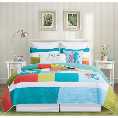 C&F Home Santorini Coastal Beach Patchwork Embroidered and Applique Cotton Quilt Set  - Machine Washable