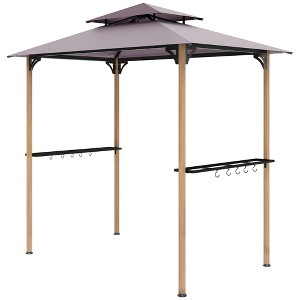 8' x 5' Grill Gazebo, Double Tiered Barbecue Grill Gazebo Shelter with 2 Side Shelves and 10 Hooks for Patio - 1 of 4
