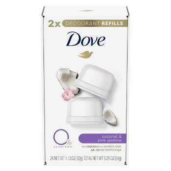 Dove Beauty 0% Aluminum Coconut & Pink Jasmine 48-Hour Deodorant Stick Refills - Floral/Lily/Jasmine/Coconut/Fruity Scent - 1.13oz/2pk