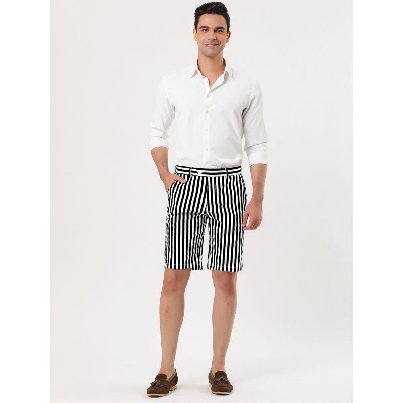 Lars Amadeus Men's Summer Stripe Slim Fit Flat Front Chino Shorts, 2 of 7