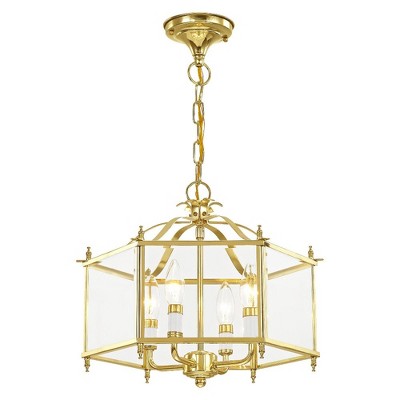 Livingston Polished Brass 4-Light Pendant with Clear Beveled Glass