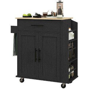 Resenkos Kitchen Cart, Kitchen Island Cart,Kitchen Island on Rollers with Power Outlets, Drawer, and Doors, Black - 1 of 4