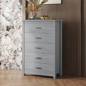 CAVINAS 5 Drawers Dresser for Bedroom,Country Style Dresser with Black Handles for Kids Room,Living Room,Entry and Hallway,Brown/Gray/White - 1 of 4