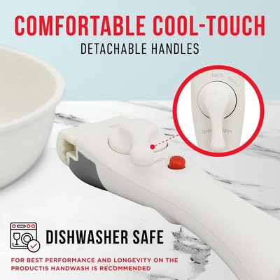 Cream 15-Piece Non-Stick Carbon Steel Cookware Set with Detachable Handles