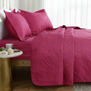 3 Piece Quilt Bedding Set Coverlet With Shams Floral Pattern Bedspread Set Bedding Set for All Seasons - Cotton Passion - 1 of 4
