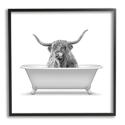 Stupell Longhorn Highland Cow Bath Tub Framed Giclee