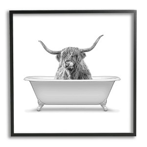 Stupell Longhorn Highland Cow Bath Tub Framed Giclee - 1 of 4