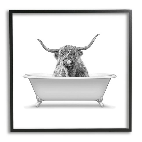 Stupell Longhorn Highland Cow Bath Tub Framed Giclee : Target