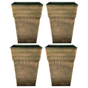 The HC Companies Avino 16 Inch Square Plastic Accent Outdoor Flower Planter Pot for Garden, Patio, Porch, Deck, or Balcony, Celtic Bronze (4 Pack) - 1 of 4