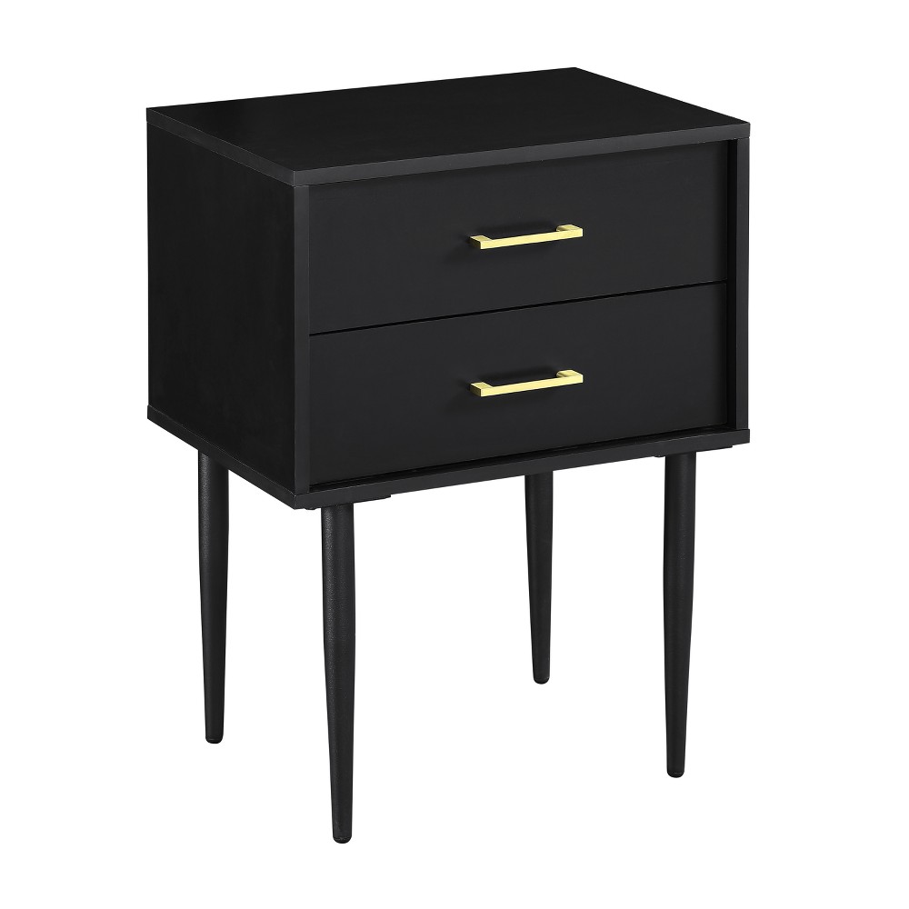 Photos - Storage Сabinet Ora Mid-Century Modern 2 Drawer Nightstand Black - Saracina Home