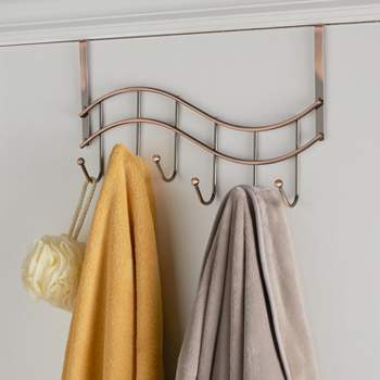 BrylaneHome Over-The-Door Rack 6 Hooks, Metal Hanger Towel Rack Coat Rack For Clothes Hat Towel, White Door Mount