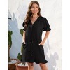 Women's V Neck Puff Sleeve Mini Dress Bow Detail Flowy Summer Party Dress Casual Sundress - 2 of 4