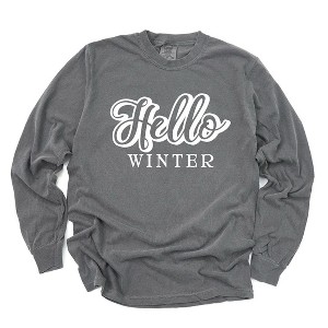 Simply Sage Market Women's Retro Hello Winter Long Sleeve Garment Dyed Tee - 1 of 4