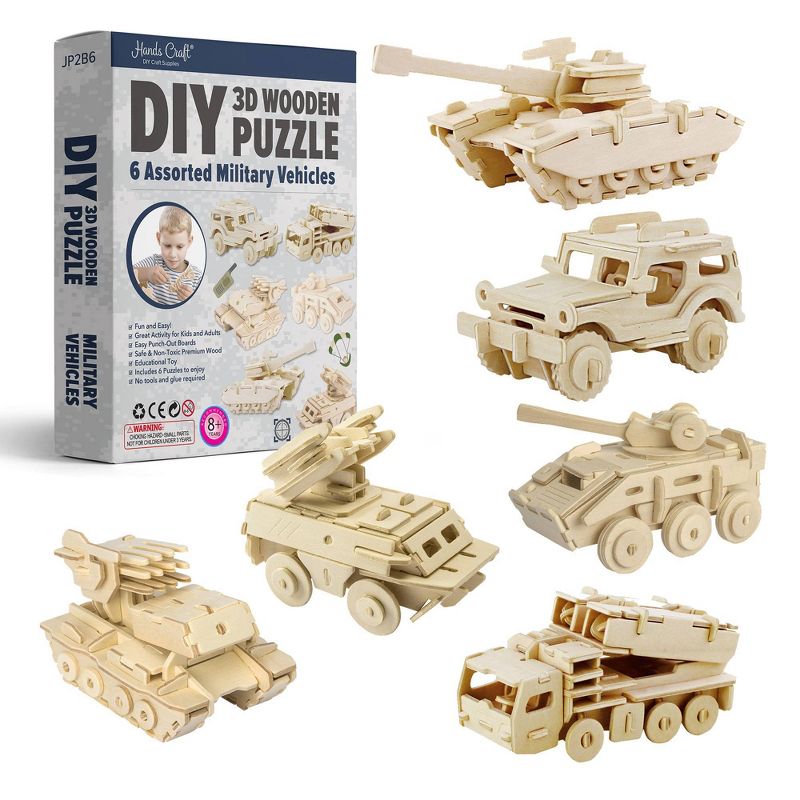 6ct Wooden Puzzle Military Vehicles Bundle Set - Hands Craft, 1 of 4