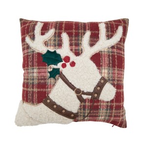 Saro Lifestyle Plaid Reindeer Down Filled Throw Pillow, 18", Multi - 1 of 3