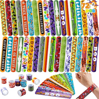 Joyfy Halloween Party Favors 72/100 PCS Halloween Slap Bracelets Friendship Snap Bracelet for Kids Girls Boys Gifts Goodie Bag Fillers Classroom Prize