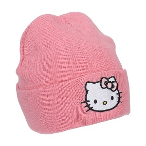 Hello Kitty Embroidered Character On Pink Cuff Beanie - 1 of 4