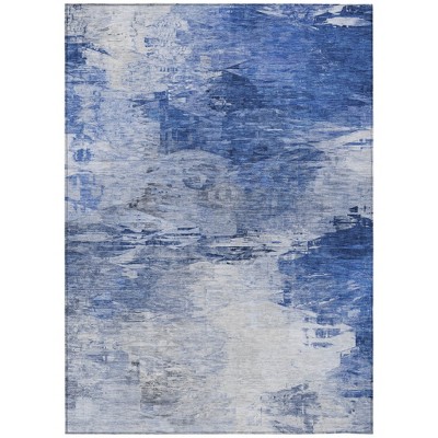 Denim Blue And Sky Blue Abstract Washable Indoor Outdoor Area Rug
