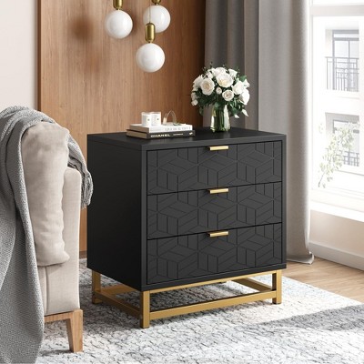Image of Whizmax 3 Drawer Dresser for Bedroom, Wood Dresser£¦Chest of Drawers, Modern Dressers with Gold Metal Handles for Living Room, Hallway,Entryway,Black