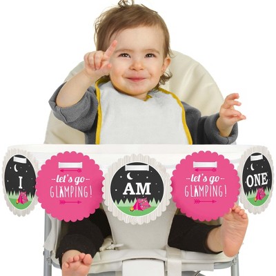 Big Dot of Happiness Let's Go Glamping 1st Birthday Highchair Decor - I Am One - First Birthday High Chair Banner