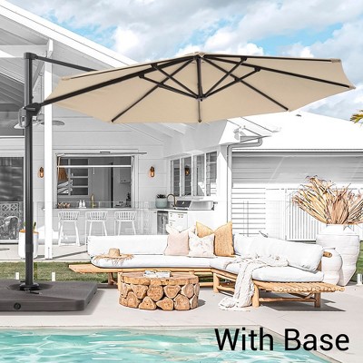 Sonkuki 11FT 270gsm Aluminum Patio Cantilever Umbrella With Weighted Base and Solution-Dyed Fabric
