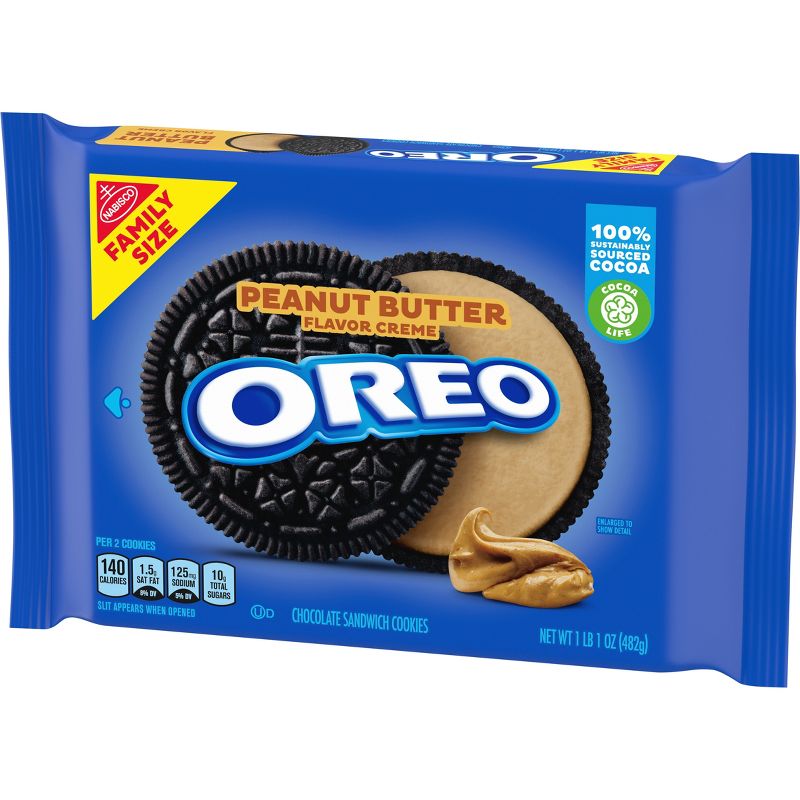 OREO Peanut Butter Flavor Creme Chocolate Sandwich Cookies Family Size - 17oz, 4 of 21
