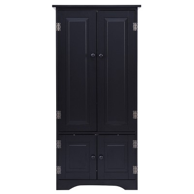 Tangkula Bedroom Accent Storage Floor Cabinet Adjustable Shelves Black/ Off White