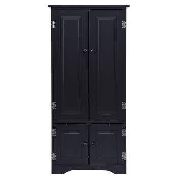 Tangkula Bedroom Accent Storage Floor Cabinet Adjustable Shelves Black/ Off White