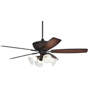 Casa Vieja 60" Montego Traditional Indoor Ceiling Fan 5 Blade Marbleized Glass LED Light Bronze Finish Brown Teak Finish Blades Bedroom Living Room - 1 of 4