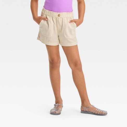 Girls' Pull-on Paper Bag Waist Woven Shorts - Cat & Jack™ Beige Xs : Target