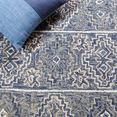 Handmade Blue Floral Tufted Wool 8' x 10' Area Rug