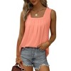 Women's Tank Tops Loose Fit Pleated Square Neck Sleeveless Tops Shirts Curved Hem Summer Outfit - 2 of 4