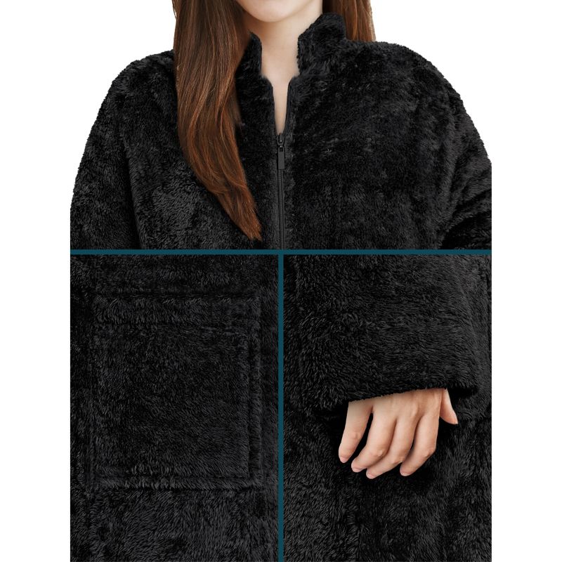 PAVILIA Womens Fluffy Housecoat Zip Robe, Faux Shearling Zipped Up Front Bathrobe, Plush Warm Zipper House Coat Lounger, 3 of 9
