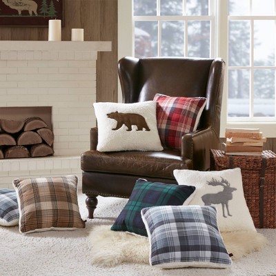 18" Cream Berber Bear Square Throw Pillow with Faux Suede