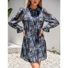 Women's Ruffle Mock Neck Long Sleeve Floral Print Mini Dress Casual Pleated Flowy Babydoll Short Dress - 2 of 4