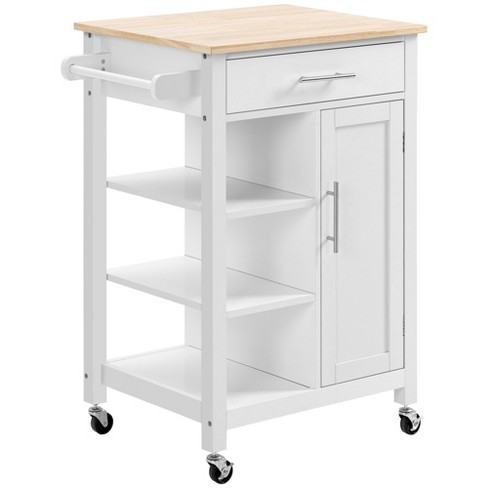 Homcom Compact Kitchen Island Cart On Rolling Utility Trolley Cart With Storage Shelf & Drawer For Dining Room : Target
