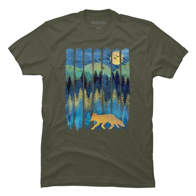 Men's Design By Humans Fox Forest Night By Maryedenoa T-Shirt