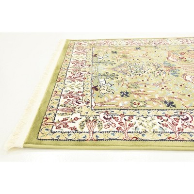 Green Rectangular Persian-Style Stain-Resistant Area Rug