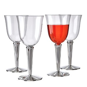 Silver Spoons Baroque Collection Wine Cups for Weddings and Parties, Heavy Duty Disposable Cups, 10 PC, Silver/Clear - 1 of 4