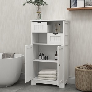 Bathroom Cabinet With 2 Drawers, Freestanding Bathroom Storage Cabinet With Open Storage Shelf, Kitchen Pantry Cabinet With Doors,Floor Cabinet White - 1 of 4