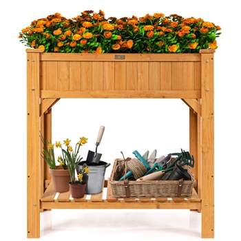Tangkula Outdoor 8 Grids Raised Garden Bed Elevated Planter Box Kit w/Liner & Shelf for Backyard Patio