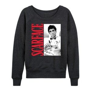 Women's - Scarface - Tony In Tuxedo Lightweight French Terry Wide Neck Long Sleeve Shirt - 1 of 4