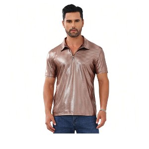 Men's Half - Zip Polo Shirt - Short Sleeve Textured Casual Collared T - Shirt - 1 of 2