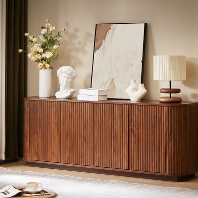 Mid-Century Modern Sideboard Storage Cabinet with 4 Doors, Curved Edges and Push-to-Open Design for Entryway or Living Room-Tanpinhause