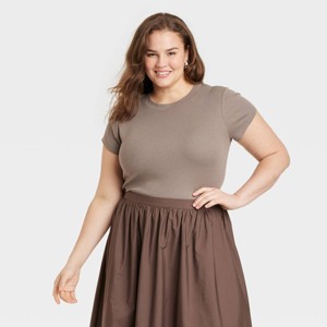 Women's Slim Fit Short Sleeve Cropped Ribbed T-Shirt - A New Day™ - 1 of 3