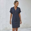 Knit & Lounge Women’s Short Sleeve Polo Neck T-Shirt Dress Rolled Cuff Detail Front Button Casual Fit - 3 of 4