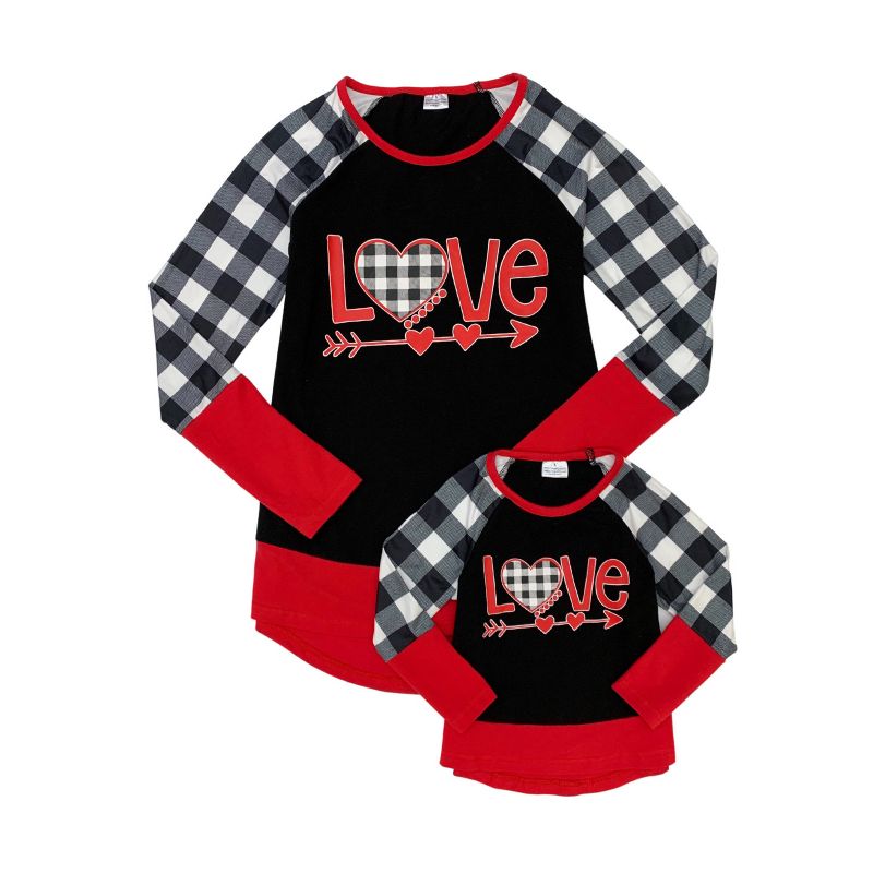 Girls Mommy And Me Cupid's Love Plaid Raglan Tunic - Mia Belle Girls, 2 of 5