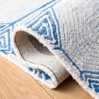 Ivory and Blue Handmade Abstract Wool Rug, 4' x 6'