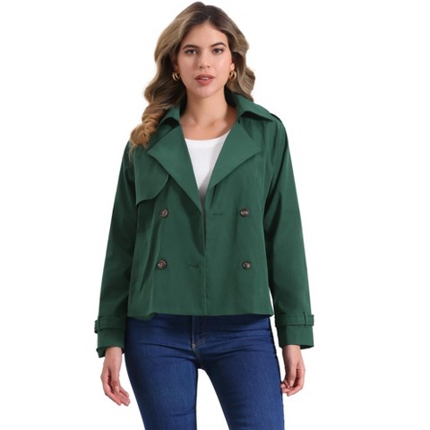 Allegra K Women's Casual Notched Lapel Double Breasted Outerwear Short Jacket Small Green